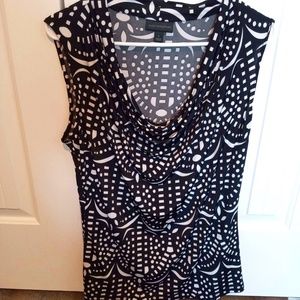 Worthington LARGE Black White Geometric Design Cowl Neck Sleeveless Top
